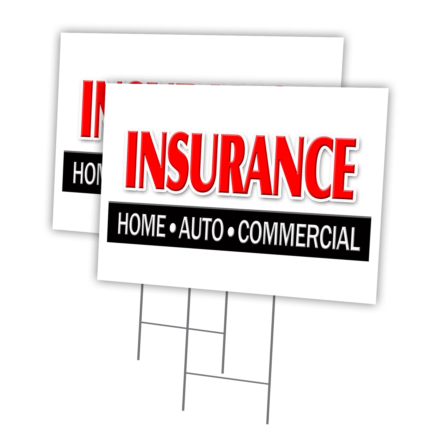 Insurance Home AUTO Commercial 2 Pack of 18" x 24" Yard Sign & Stake Outdoor Plastic | Advertise Your Business | Stake Included Image On Front Only |