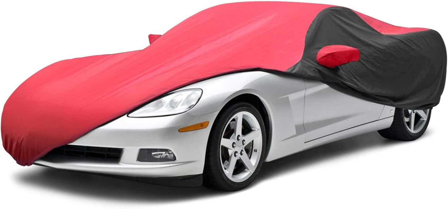 KAKIT Waterproof Car Cover Custom Fit for 2014-2019 C7 Stingray, UV Resistant Fade-Proof Cover for Chevy Corvette, Indoor & Outdoor Use (Red & Black Combo)