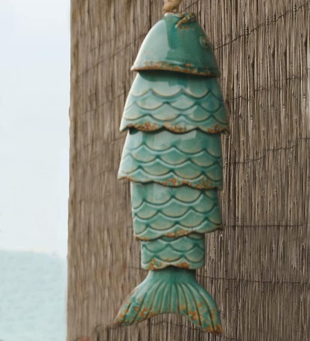 Asslye Colored Koi Fish Wind Chime Ornaments, Ornament Garden Patio Home Accent, Decor Brass Windchime, Vintage Color Carp Resin Art Outdoor (Green)