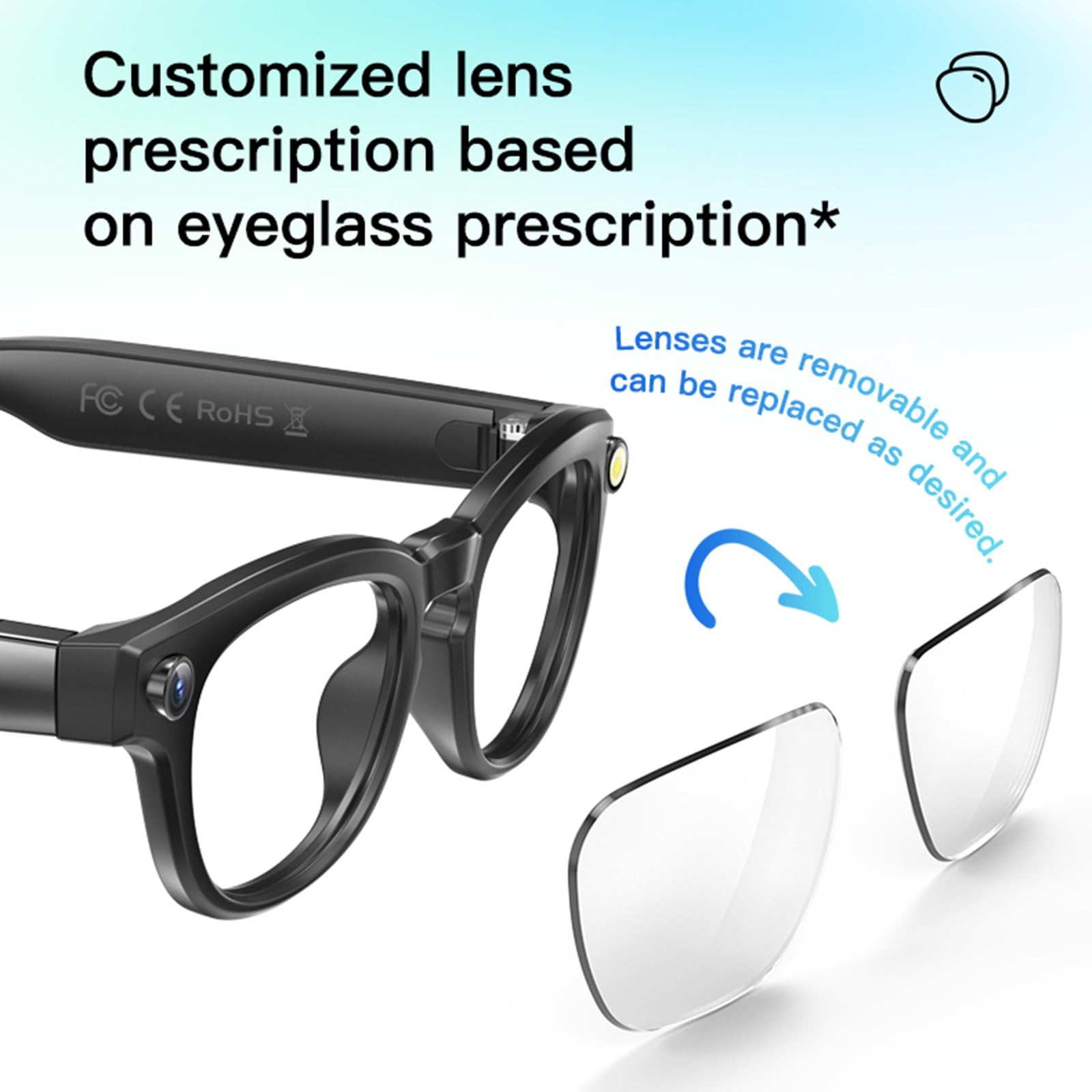 8MP 32GB AI Gafas Inteligentes Con Chat Y GPT Gafas Con Grabación De Video HD De 1080p Con Audio, Gafas De Sol Con Bluetooth Con Cámara, Traducción En Tiempo Real
