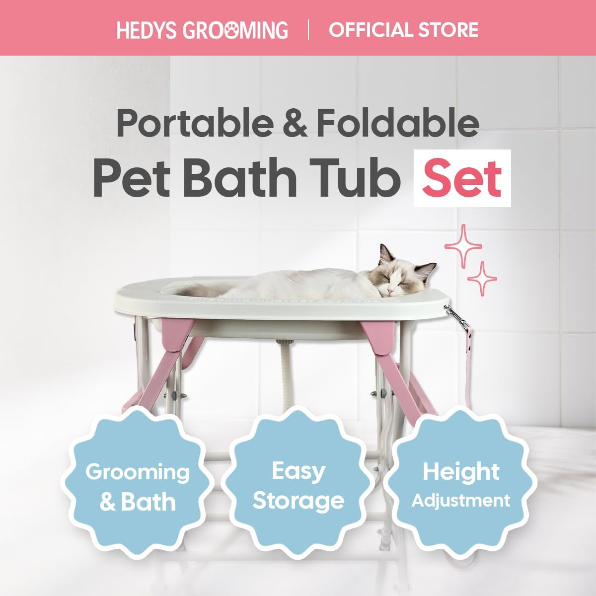 Pet Grooming Tub with Table, Elevated Dog Bathing & Grooming Station for Small & Medium Pets, Indoor Home Grooming Wash Station