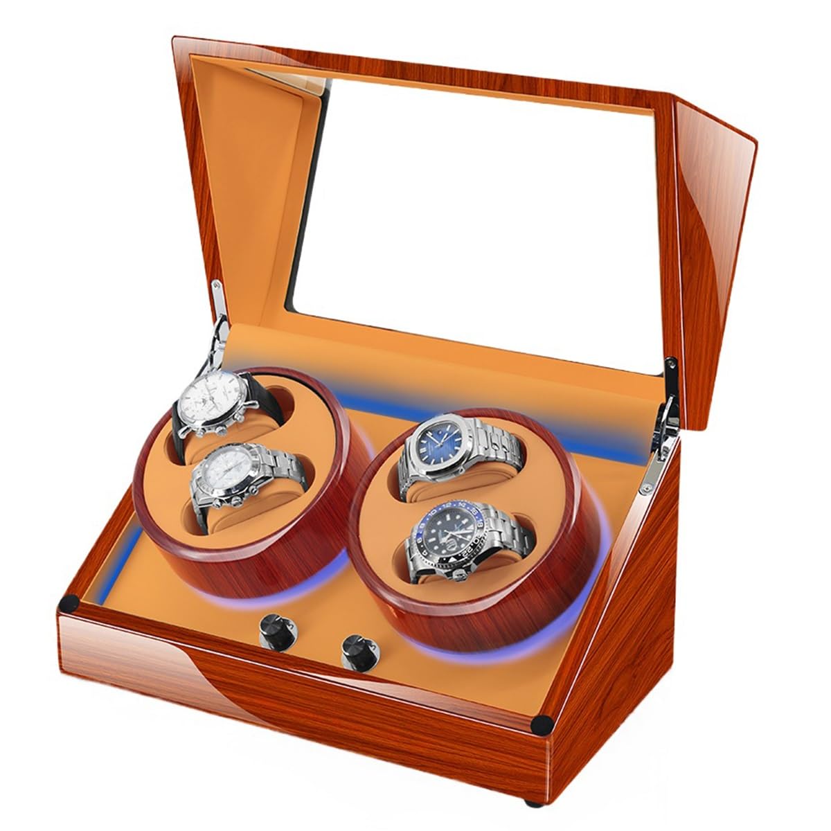 MYUYEE Automatic Watch Winder Box For 4 Automatic Watches Luxury Wooden Watch Storage Case With Super Quiet Motor Fit Lady And Man Wristwatch Turner (Brown-4+0)