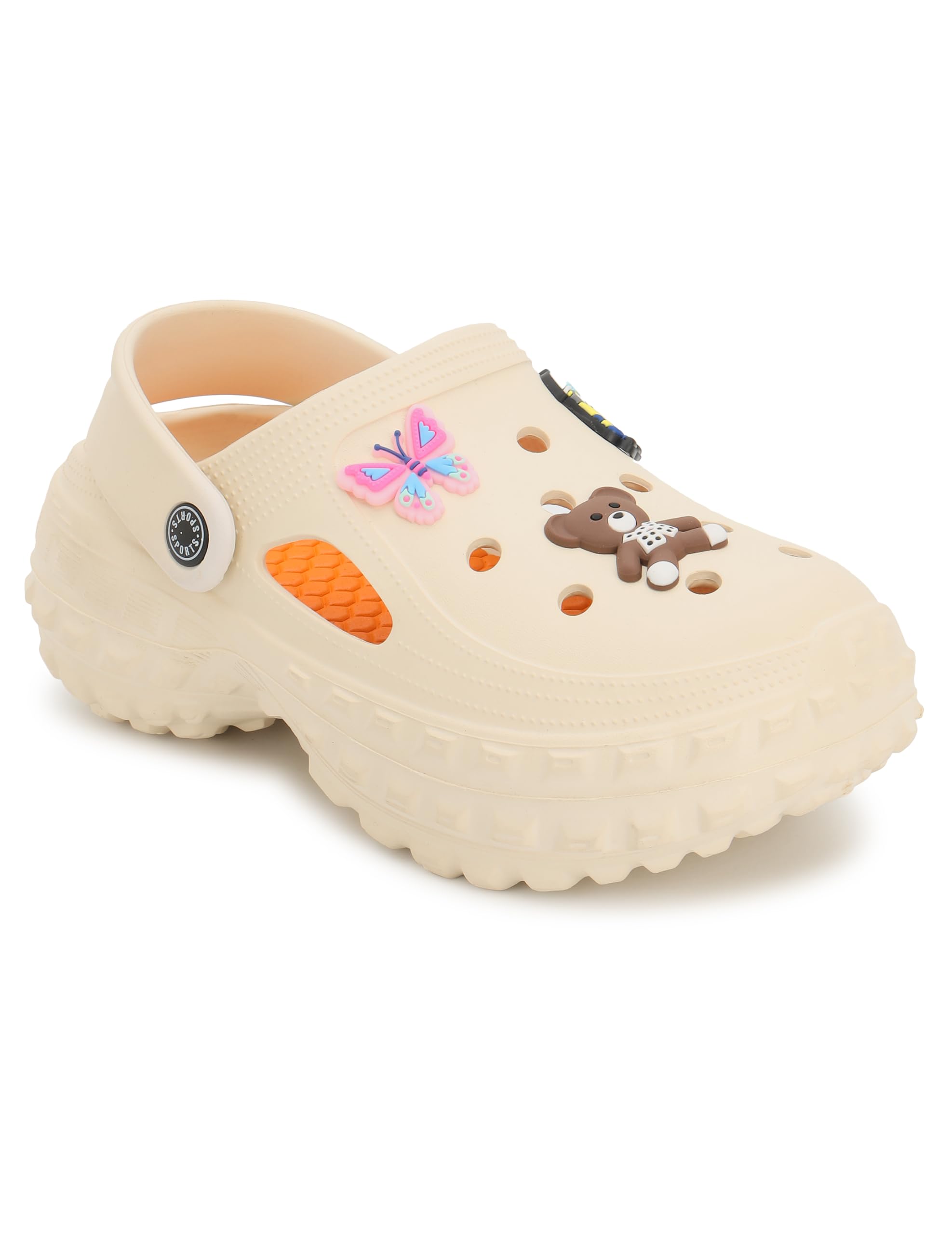 Women's Beige Platform Clogs | Lightweight EVA Slip-On Clogs with Decorative Charms | Comfortable Anti-Slip Casual Footwear-image-1