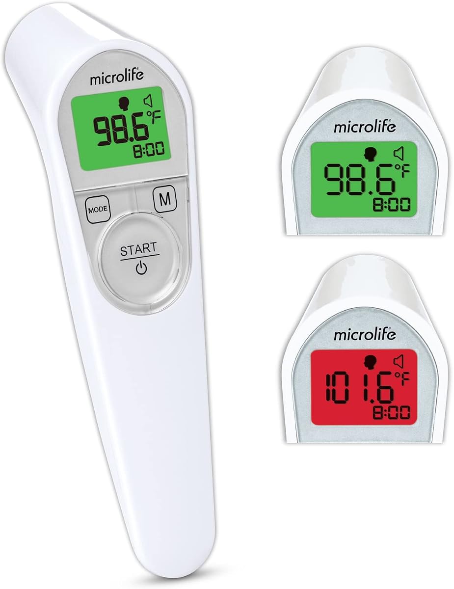 Microlife Non-Contact Forehead Thermometer, Digital Infrared No-Touch Thermometer (for Adults, Kids & Baby), Large Backlit LCD Screen, Fever Alarm, Memories & Instant Accurate Readings