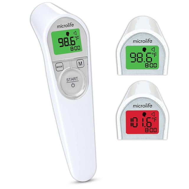 Microlife Non-Contact Forehead Thermometer Digital Infrared No-Touch Thermometer for Adults Kids Baby Large Backlit LCD Screen Fever Alarm
