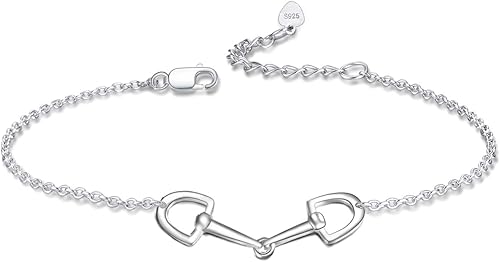 YFN Joyería de regalo de caballo de plata de ley 925 simple doble caballo Strirrup Lariat collar de caballo regalo para mujeres niñas, Plata de ley