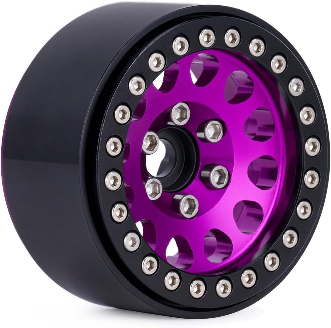 4Pcs Metal 1.9" Beadlock Wheels Rim Hub for 1/10 RC Crawler Car Axial SCX10 D90 TRX4 Wraith Tamiya Capra RR10 Upgrade Parts (Purple)