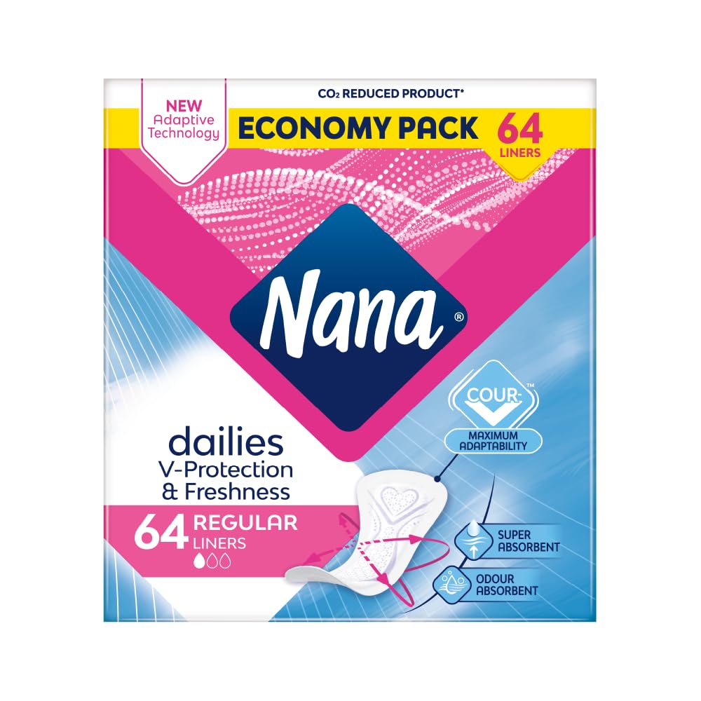 Nana Daily Regular Panty Liners, Super Absorbent, Gentle on the skin, Scent Free - 64 Liners (pack of 4)
