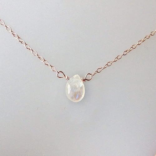 Miniatura 3 de Metzakka Rainbow Moonstone Sterling Silver Necklace for Women, Handmade Genuine Teardrop Healing Stone, 16-18 Chain June Birthstone Jewelry