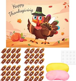 Thanksgiving Games Pin The Tail on The Turkey 48 Tail Stickers Fall Party Activities Family School Friendsgiving Party Favors Autumn Decorations Holiday Birthday Bridal with 2 Blindfolds Travel Trip