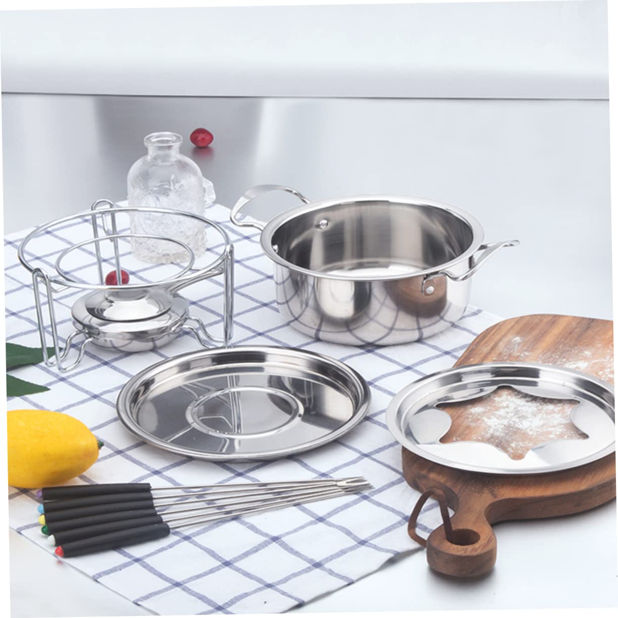 Unomor Melting Furnace for Chocolate Fondue 10-piece Fondue Set Stainless Steel Pot Easy to Use for Novices