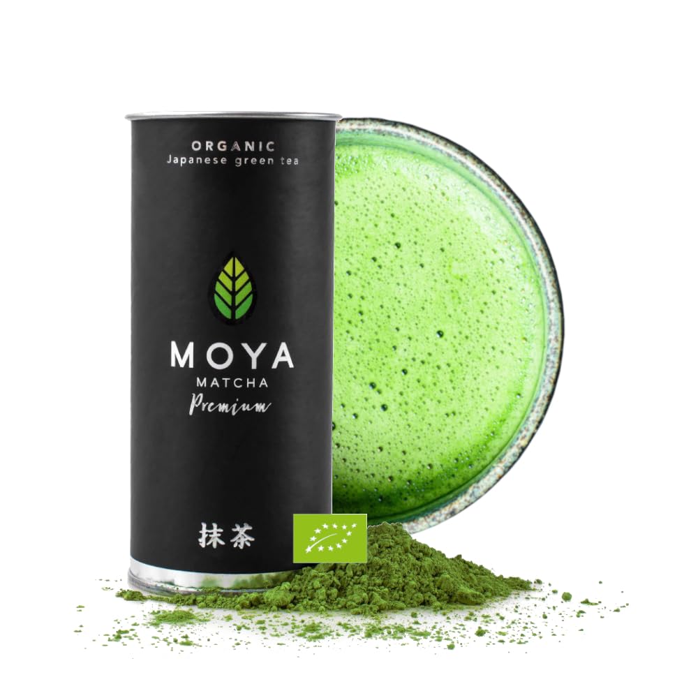 Moya Matcha set Juego de Té Orgánico Japonés Té Verde En Polvo | Traditional (II) Grado Matcha 30g + Cuenco Verde + Batidor + Titular + Cuchara | Té Matcha set para sirve el te verde