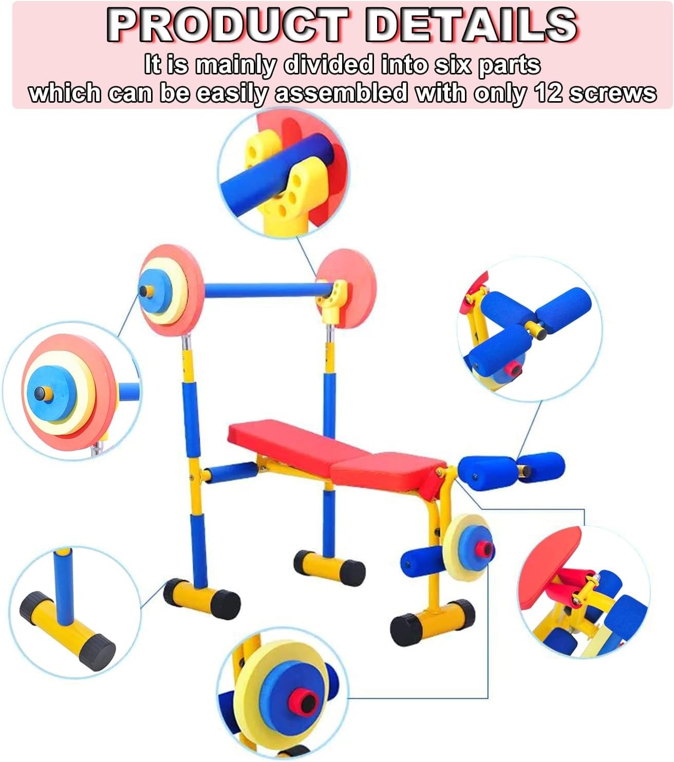 Juego de prensa de banco de entrenamiento ajustable para niños, equipo de entrenamiento de fuerza para gimnasio en casa, adecuado para escuelas y ejercicios divertidos