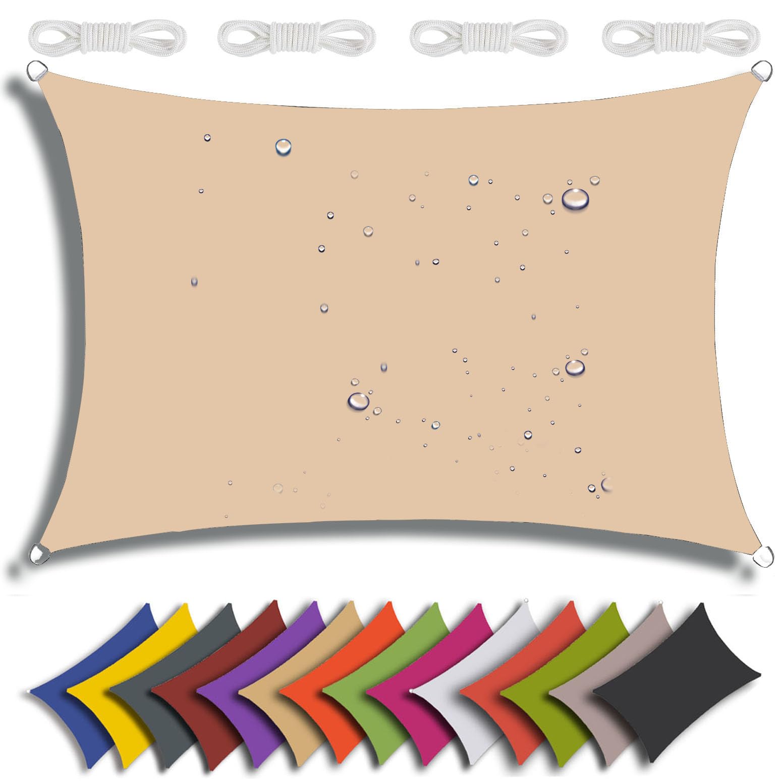 Voile D'ombrage Imperméable Rectangulaire Toile Ombrage 95% Une Protection des Rayons UV pour Patio Jardin, Terrasse,Extérieur, Balcon (4x5m,Beige)