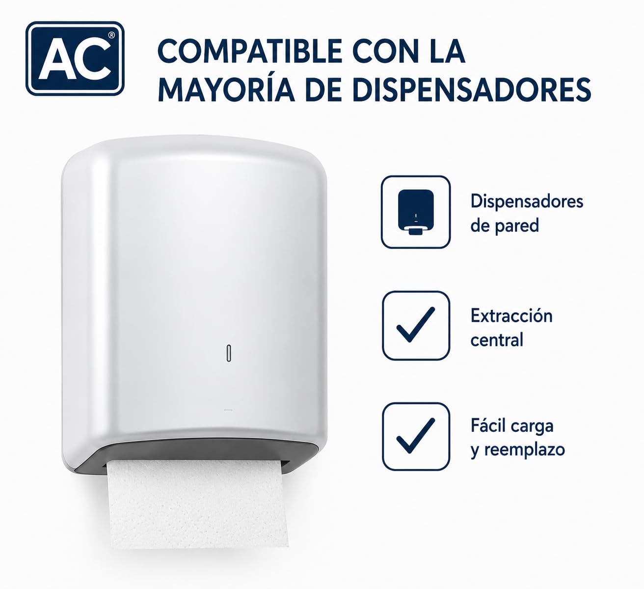 Bobina Papel Secamanos Mecha Laminado Gofrado Doble Capa Pack 6 unidades