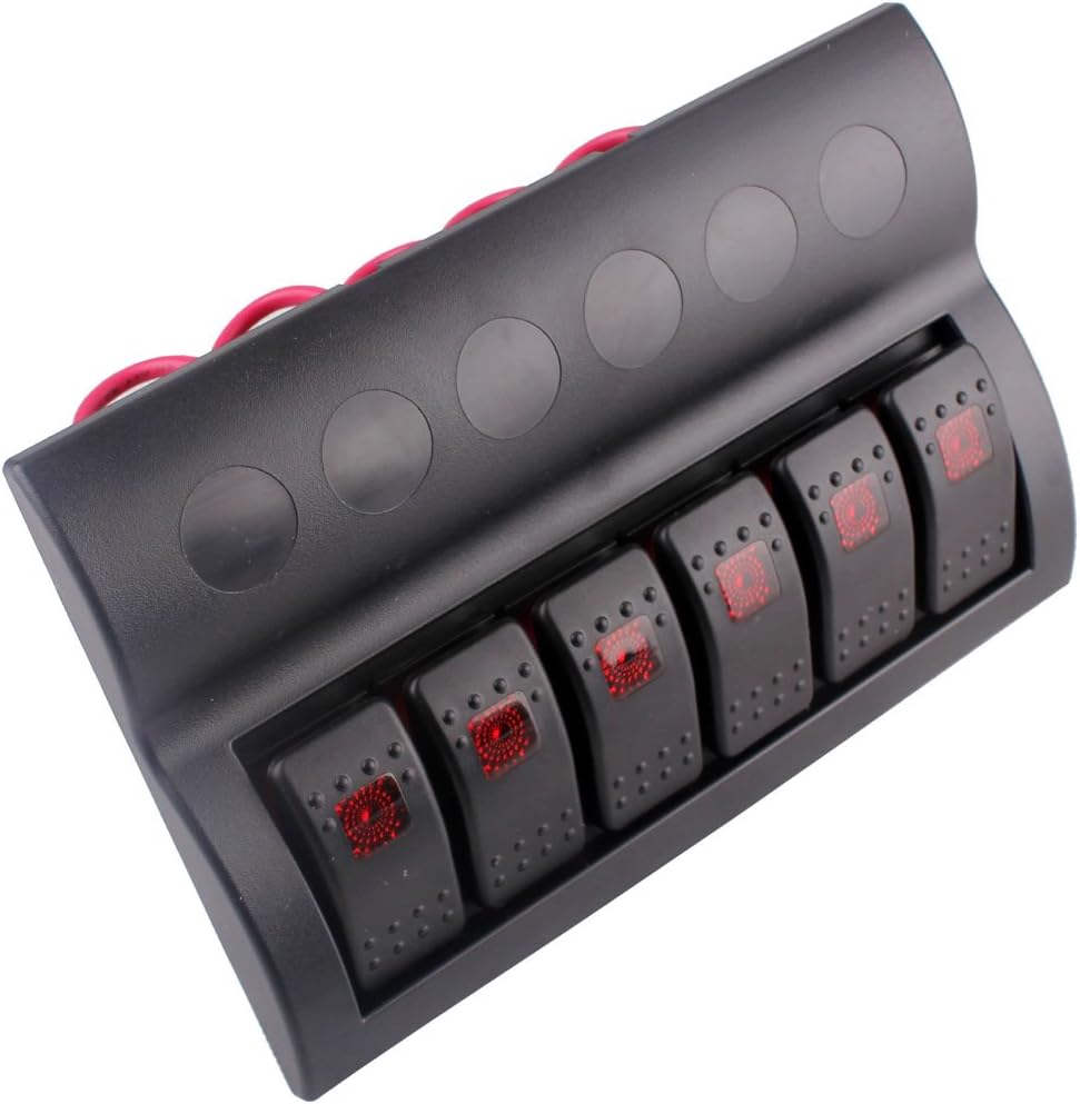 12V 6 Gang Car Boat Switch Panel Waterproof Auto Fuses With LED Indicators Rocker IP68