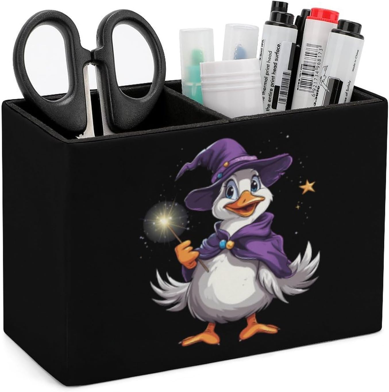 Goose Witch Pencil Pen Holder PU Leather Desk Storage Organizer Makeup Brush Box