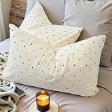 Polka Dot Pillow Cases Set of 2 - Soft Cream Bed Pillow Covers Standard