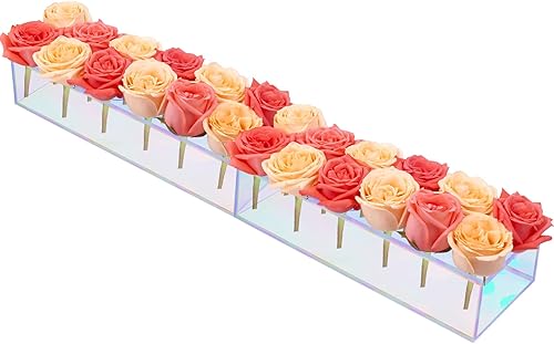 LOYWREE Paquete de 2 jarrones modernos de acrílico iridiscente de 24 pulgadas, centro de mesa rectangular floral para mesa de comedor, jarrones de