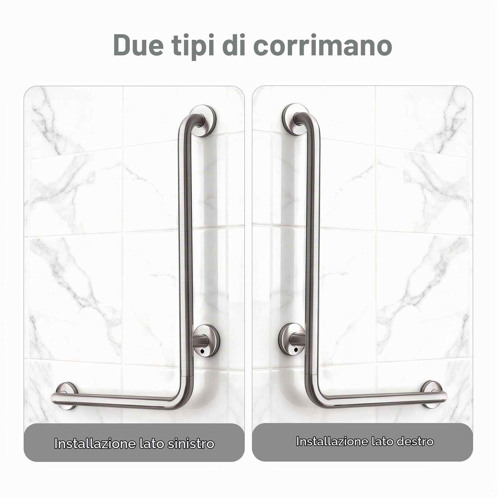 Maniglione Bagno Disabili, Maniglia Doccia Anziani 70x50cm, Destra | Acciaio Inox 304, Barra di Sicurezza e Sostegno in L per WC, Supporto Parete per Anziani o Disabilità