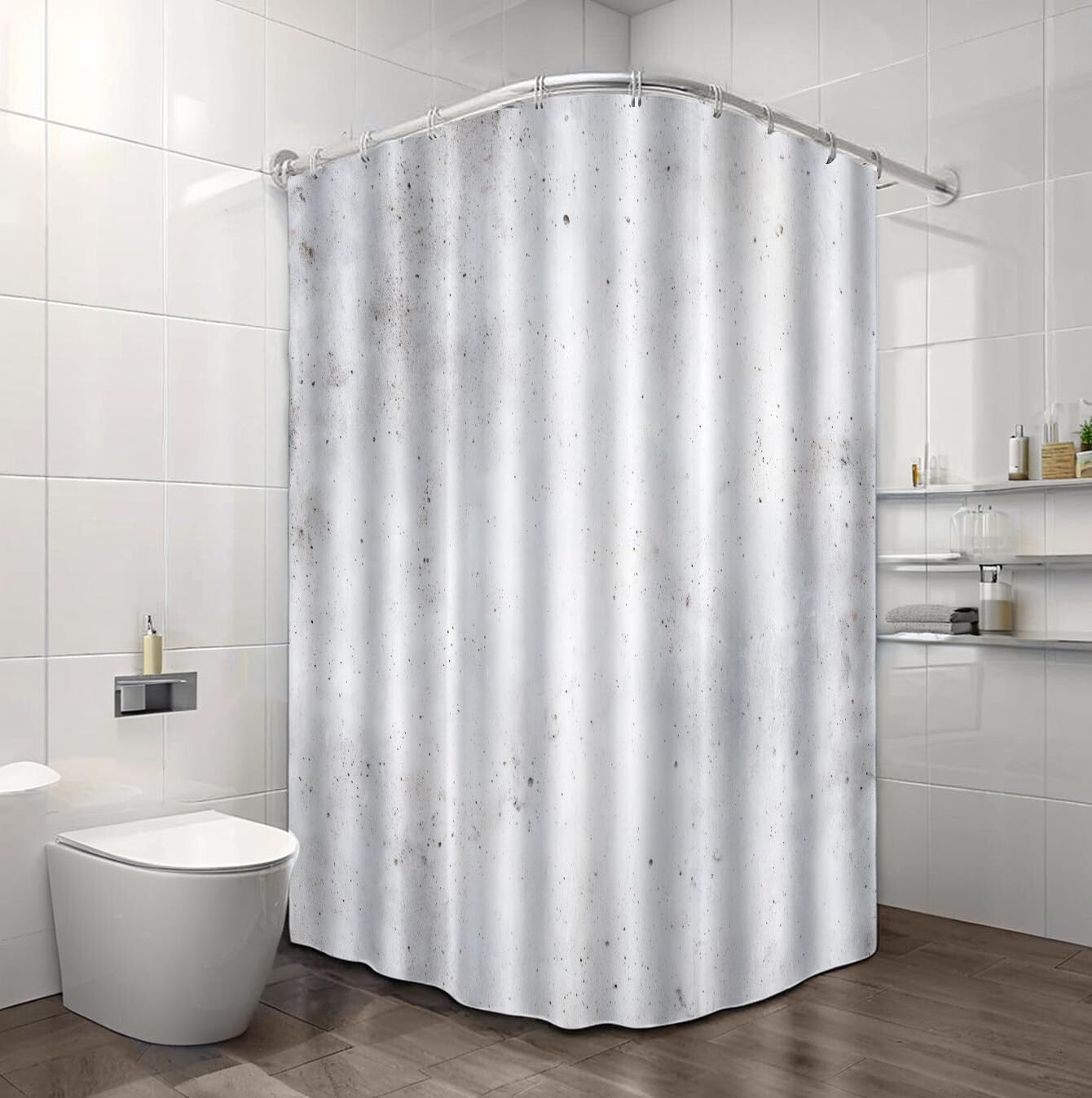 Rideau De Douche Mur Marbré Style Industriel Minimaliste Tissu Imperméable Lavable avec Crochets Anti Moisissure en Polyester Rideau Douche pour Salle De Bain
