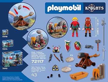 Playmobil | Knights | Dragon Knight Catapult | Stone Catapult with Firing Function and Rock Wall | Knights Toy for Children Aged 4+ | 72117