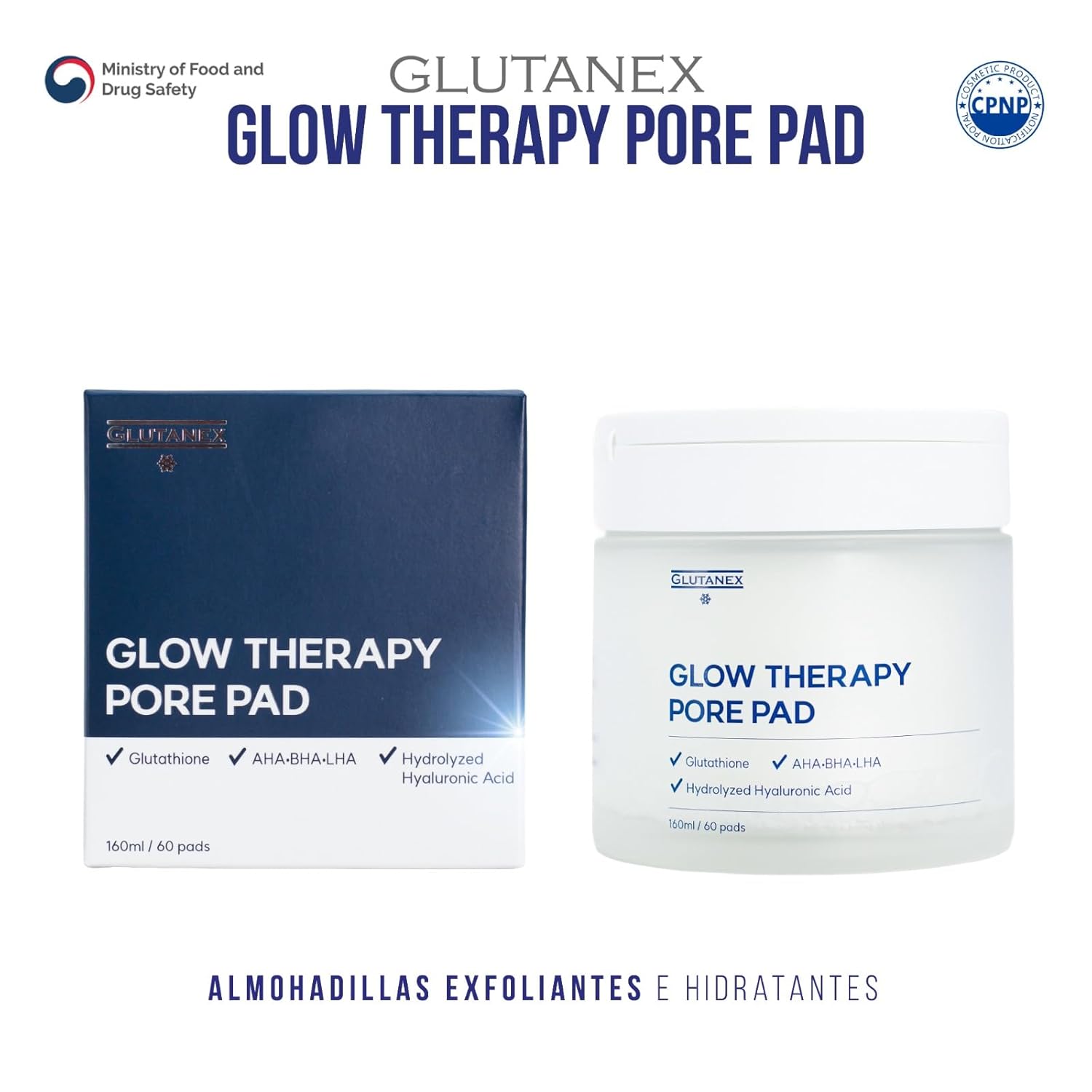 GLUTANEX PORE PAD Exfoliating, Seboregulating, Antioxidant and Moisturizing Pads with Glutathione, AHA BHA LHA, AHA BHA LHA, Tea Tree Extract, Niacinamide and Hyaluronic Acid (60 pcs.)