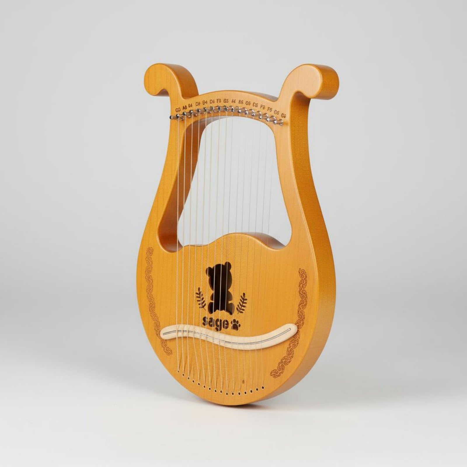 Lira Arpa Lira Strumento Cordofono Portatile Principianti Legno di E Abete con Note Incise su Ponte Suono Rilassante Adatta per Studio Musica, 19-Corde, Scatola Legno Grano 1