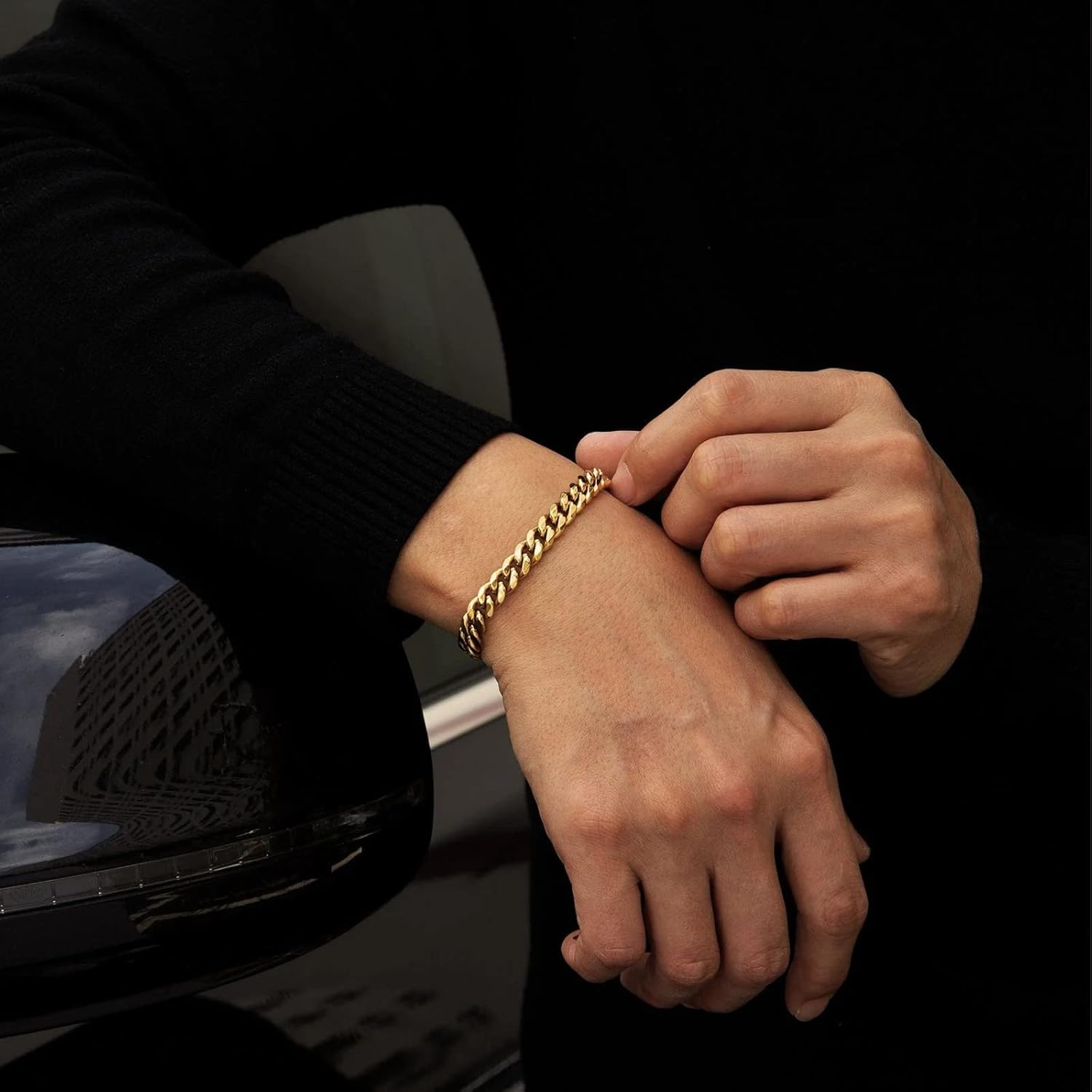 Gold Diamond-Cut Miami Cuban Link Chain Bracelets for Men Women, 8mm 18K Gold Plated Stainless Steel Curb Chain Bracelet - Image 3