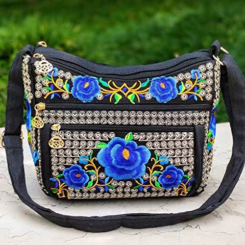 Women's canvas vintage handicraft embroidery cross bag, women's multi pocket purse small shoulder bag handbag2