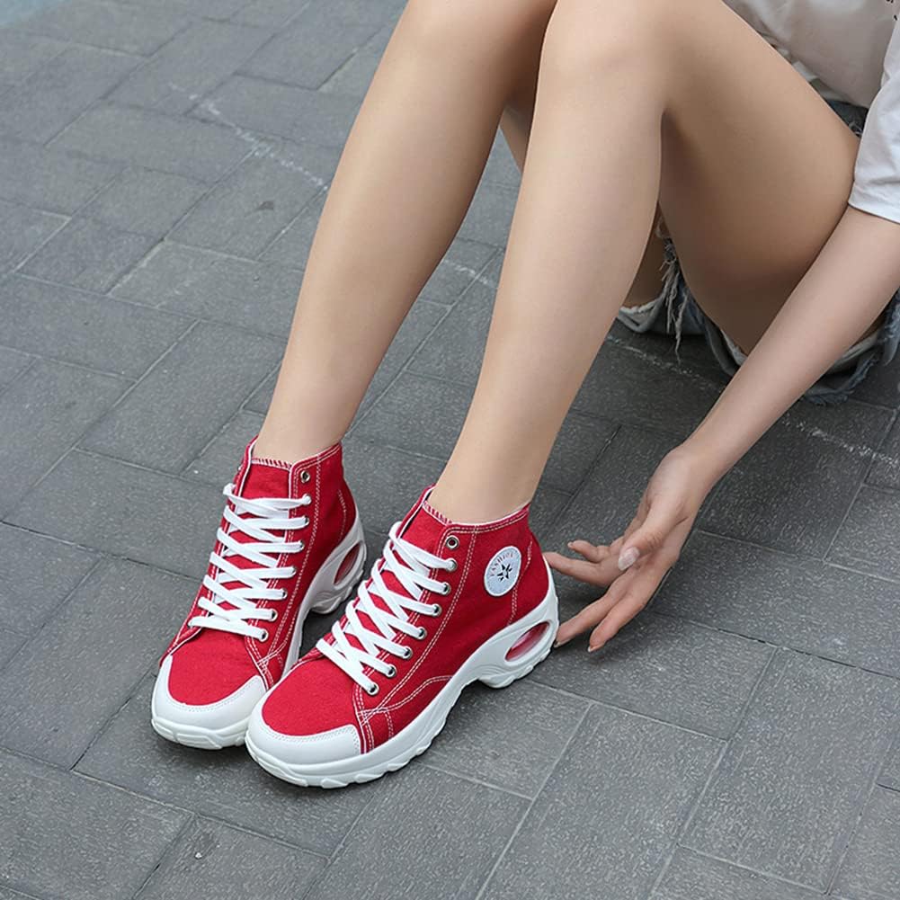 Women's High Top Heightened Sole Air Cusion Causal Fashion Sneakers Canvas Shoes - Image 4