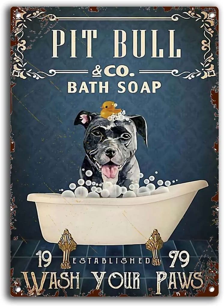 Tin Signs Vintage Man Cave Metal Tin Sign Pit Bull Co Bath Soap Wash Your Paws Creative Tin Sign Funny Novelty Vintage Wall Decor Tin Sign Art Wall Metal Decor Funny Plaque Signs Gift 8x12 inch
