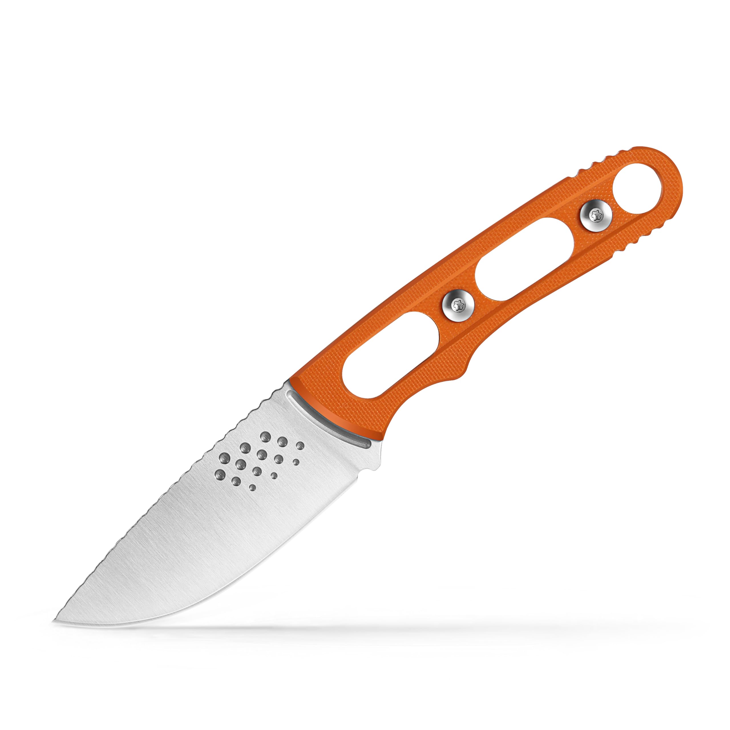 Coltello a lama fissa compatto leggero con fodero in pelle di vacchetta - Ideale per scuoiare, campeggio, attività all'aperto - Coltello a lama fissa EDC Bushcraft (Arancione)