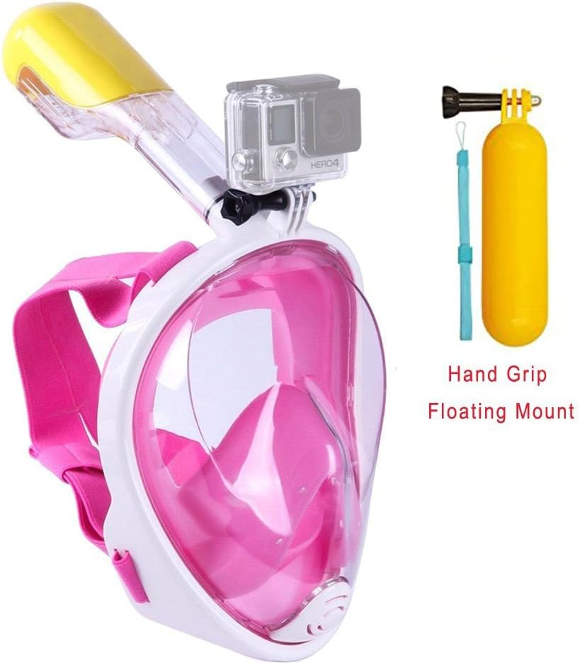 Snorkeling Mask,180° View Scuba Diving Full Face Free Breath Design Breath Ventilation Concept Anti-Leak Anti-Fog Swimming Mask For Gopro Hero 4/3+/3/2/1 SJ4000 SJ5000,Xiaomi Yi Sports Action Camera (Pink, L/XL)