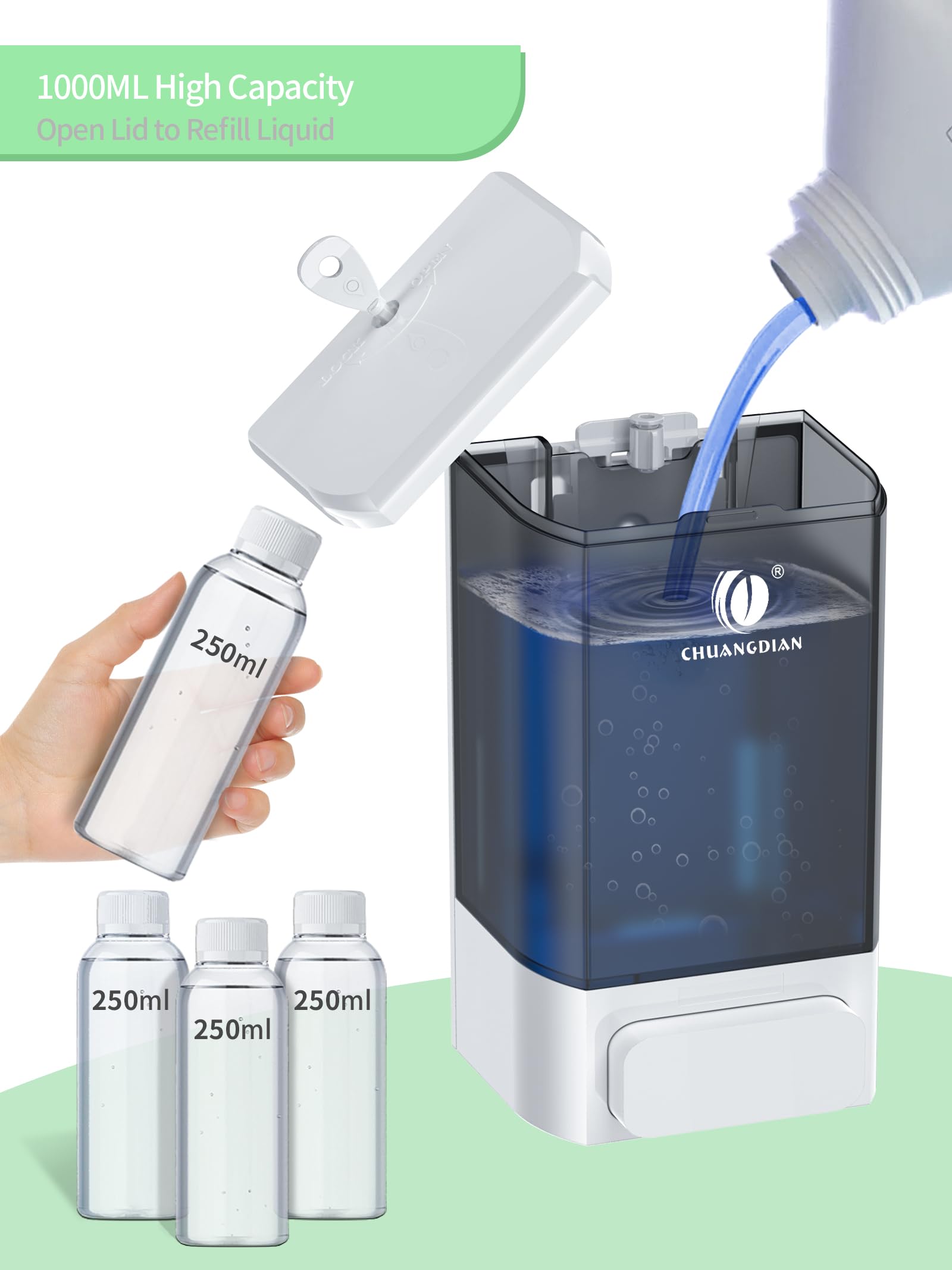 Dispenser Sapone Muro Manuale 1000 ML, Dispenser Sapone Liquido per Cucina Bagno Doccia Shampoo Bagnoschiuma Ristoranti Hotel Ospedali Studi Professionali Palestre,Senza Pugni, Bianco Perla