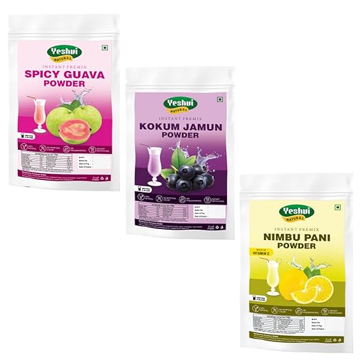 Spicy Guava Powder & Kokum Jamun Fruit Juice Powder With Nimbu Pani Powder Combo Pack, Instant Drink Mix Powder, Vitamin, Purify Blood, Immunity, Easy to Make Healthy Beverage, 300gm