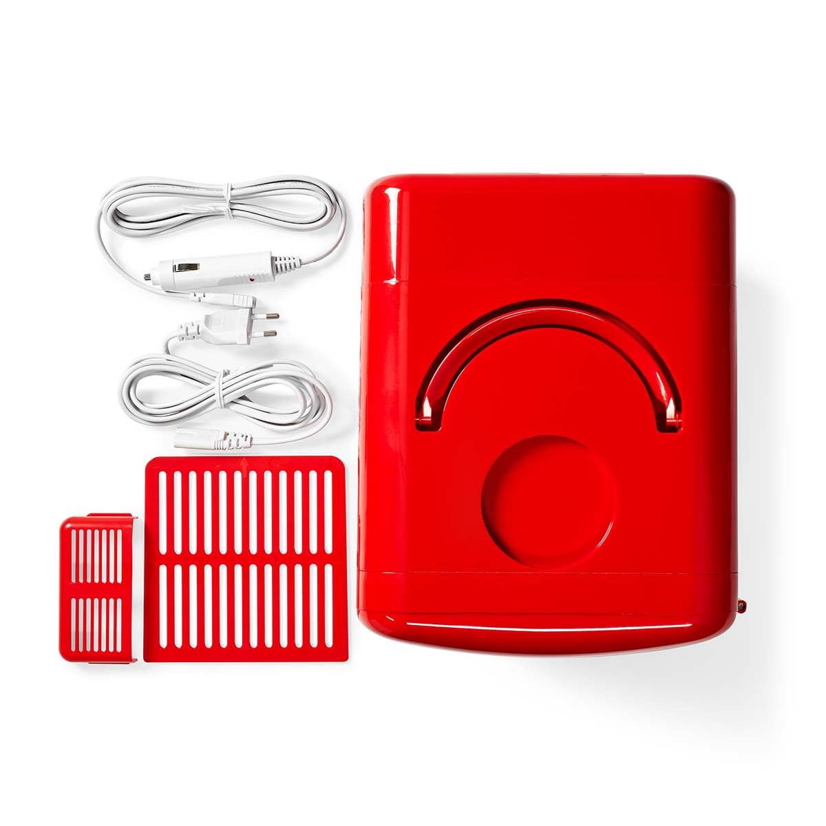 Melissa 16580009 Tragbarer Mini-Kühlschrank 4L/6 Dosen - Heiz- & Kühlfunktion, 220V/12V, kompaktes Design mit Tragegriff, herausnehmbares Fach - Rot