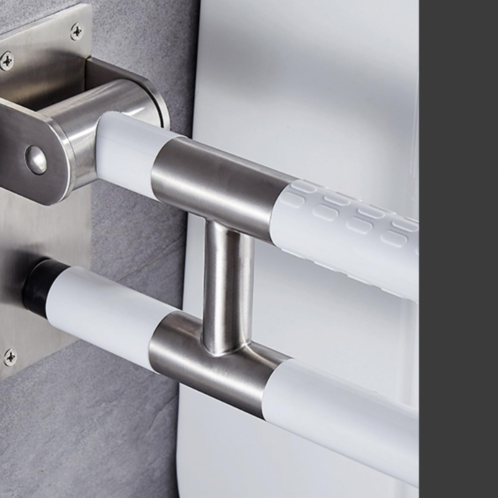 Asa De Seguridad para Baño Barra de Apoyo para Inodoro Barra abatible inoxidable adaptado a personas mayores y con minusvalías Agarraderas asidero plegable resistencia al deslizamiento (75cm,blanco)