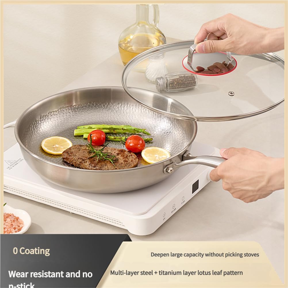 Titanium Pro Pan,Pure Titanium Hammered Pan,Titaniums Frying Pans Nonstick for Cooking No-Coating Nonstick Technology (No lid,10.23 in)