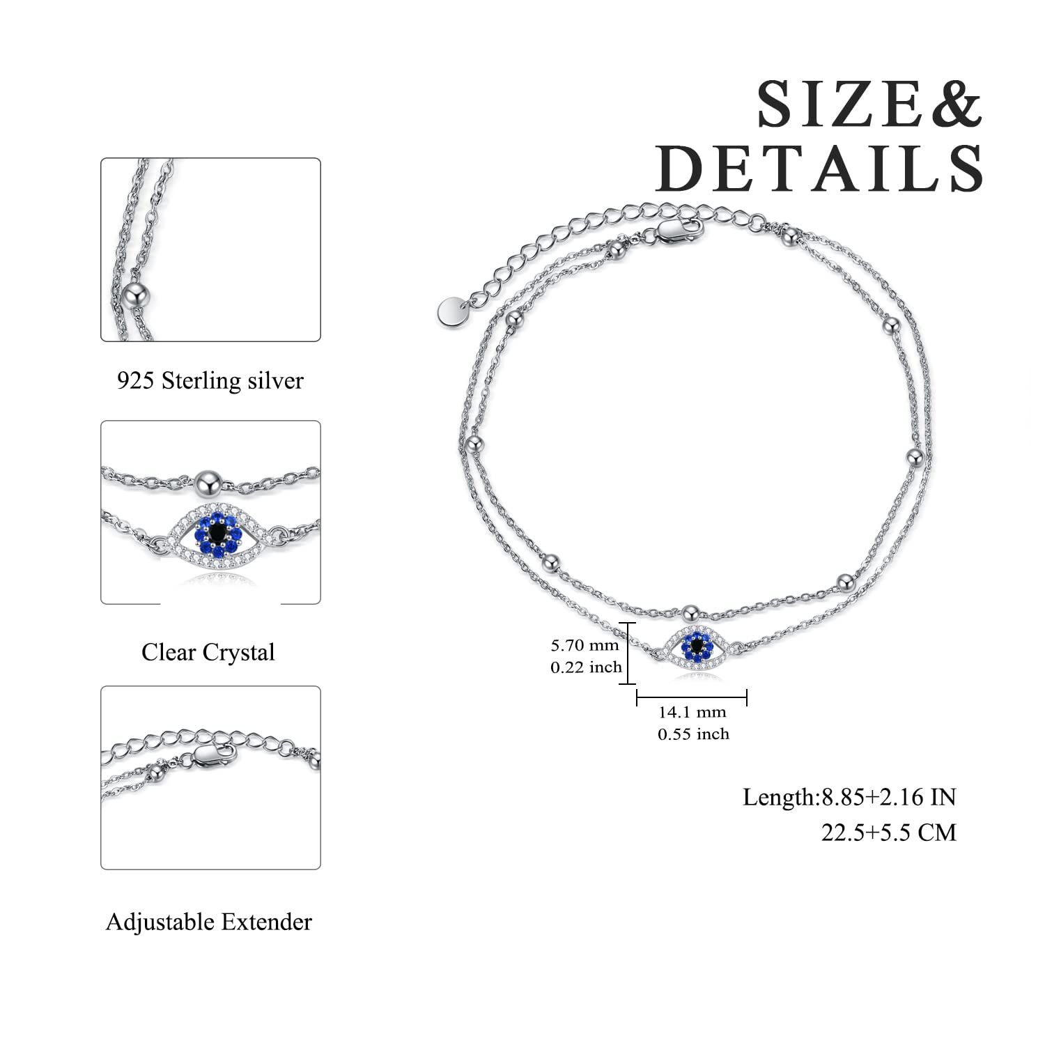 POPLYKE Tobillera de tortuga marina para mujer, plata de ley 925, piedra lunar, pulsera de tobillo para niñas, cadena de doble capa, piedra lunar, regalos, verano, playa, Plata Plata de ley, Circonita