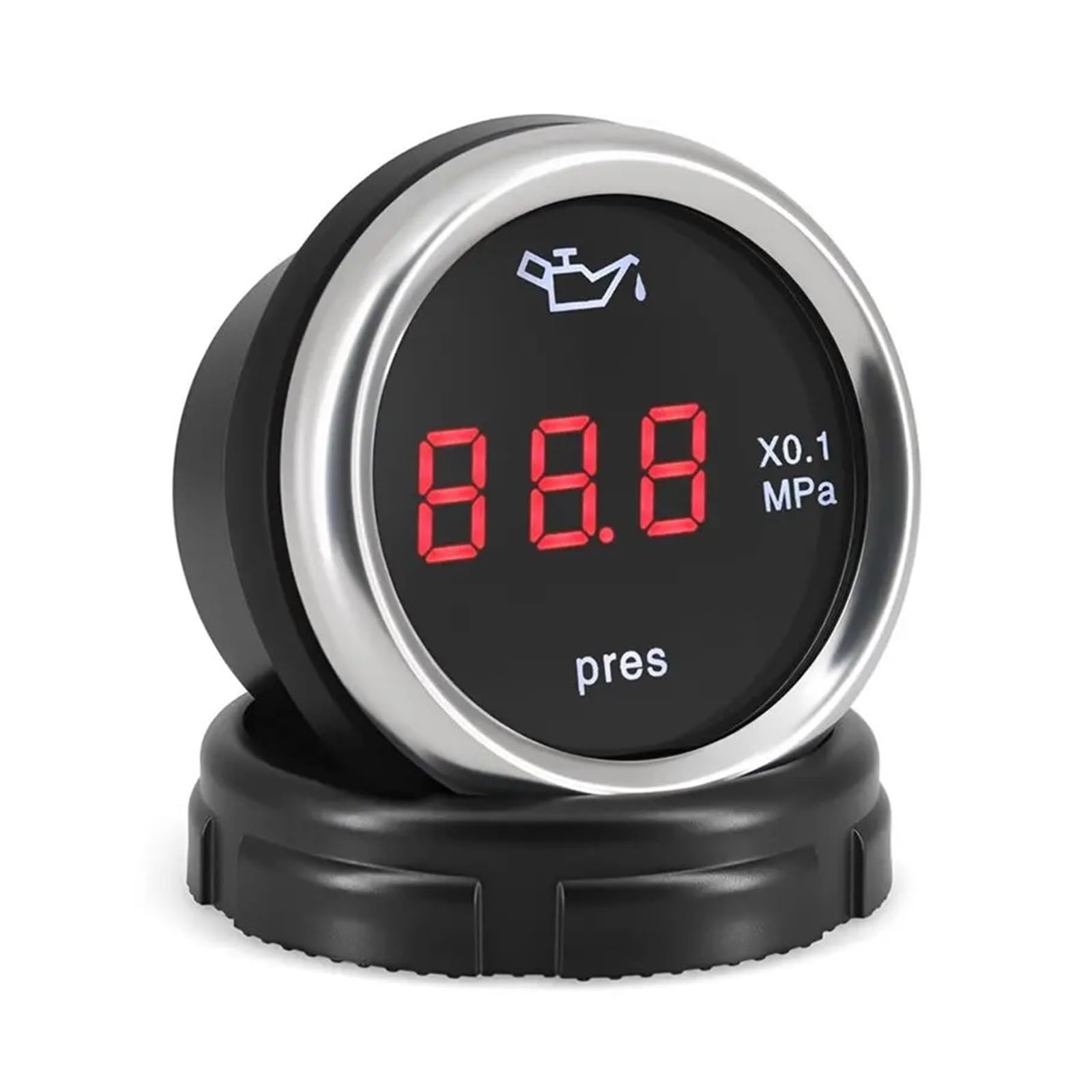 Manómetro, Medidor de presión aceite Compatible para yate coche 2 "52Mm 0-1.0Mpa con Sensor pantalla Digital LED rojo 1/8NPT prensa medidor intermitente