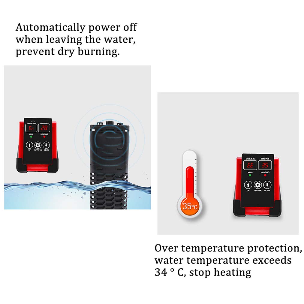 Riscaldatore per Acquario, riscaldatori per acquari con regolatore di Temperatura Esterno, Protezione da sovratemperatura, Temperatura costante Automatica, PTC antideflagrante, 50 W - 1200 W