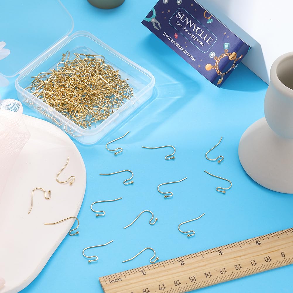 SUNNYCLUE 1 Box 160Pcs 18K Gold Plated Earring Findings French Earring Hooks Fish Hook Earring Wires Ear Wires French Hook Earrings for Jewellery Making Accessories DIY Dangle Earrings Handmade Craft - Image 3