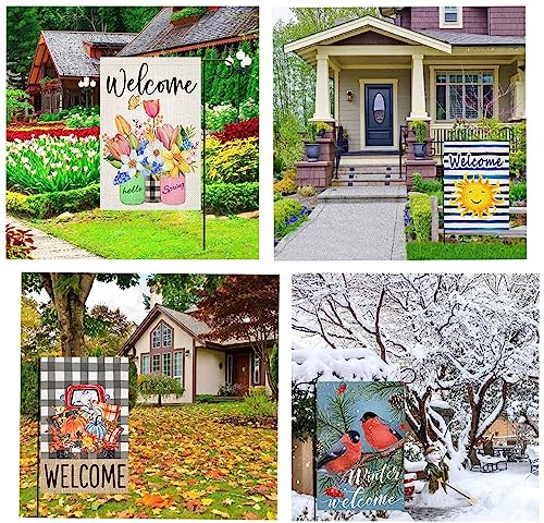 Doncida 12Pcs Seasonal Garden Flags Set Double Sided Burlap 12X18 Inch Welcome Spring Summer Freedom Holidays Garden Flag, Small Yard Flag For Outdoor Decorations #TOP3