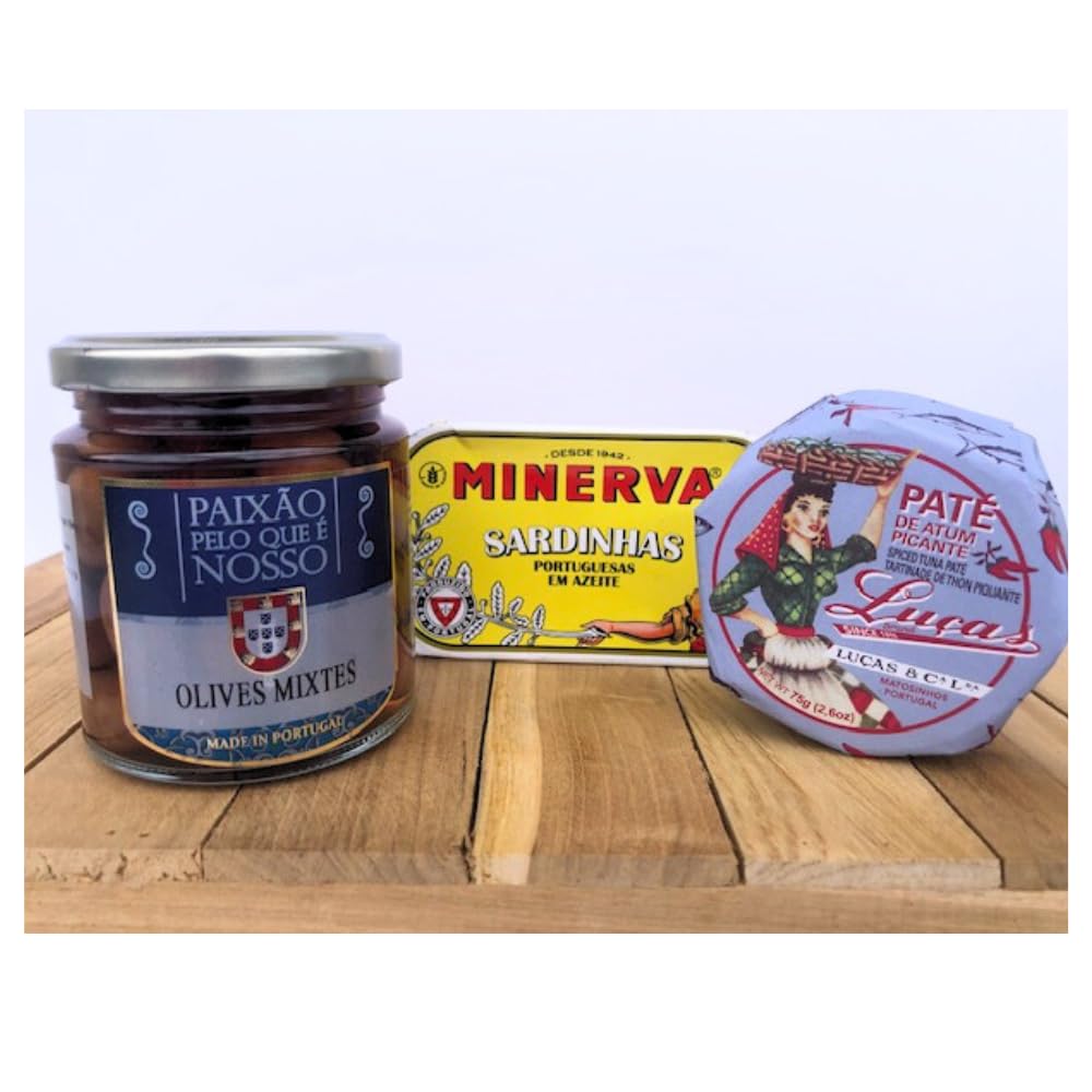 Box Emblemática – coffret gastronomique portugais : huile d’olive, vinaigre à l'origan, sardines, sel en pot de céramique, tartinade de thon, olives, marmelade – Produits d'épicerie fine – Idée cadeau