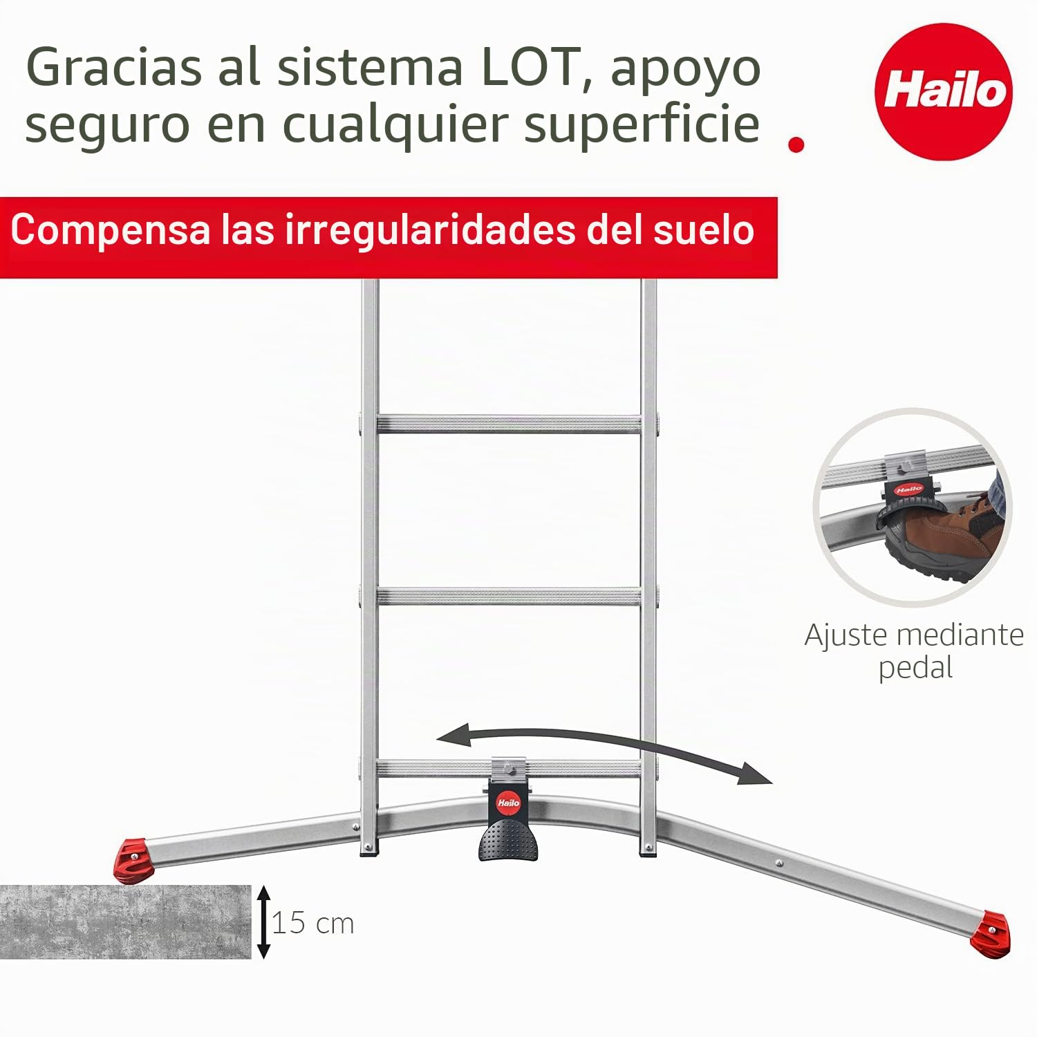 Hailo 9312-507 - Escalera Aluminio combinada 3 tramos con estabilizador Curvo ProfiLOT Combi (3x12 peldaños)