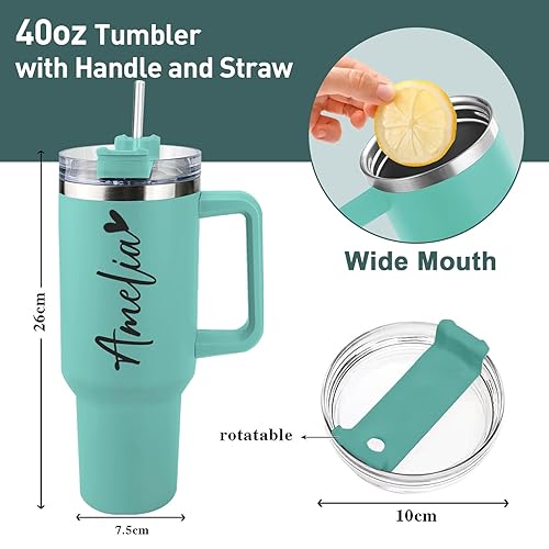 Miniatura 2 de Personalized 40 Oz Tumbler with Handle and Straw, Custom Insulated Stainless Steel Tumbler with Name Travel Coffee Mug Personalized Gifts for Women