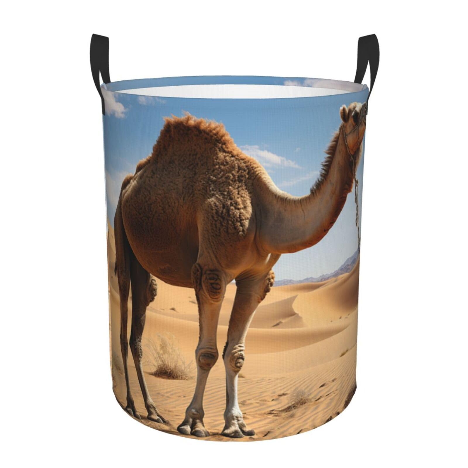 Desert Sand Camel Laundry Basket With Handles, Foldable Laundry Hamper Oxford Cloth Dirty Clothes Basket Waterproof Clothes Toys Storage Bin Organizer for Bedroom Bathroom Dorm