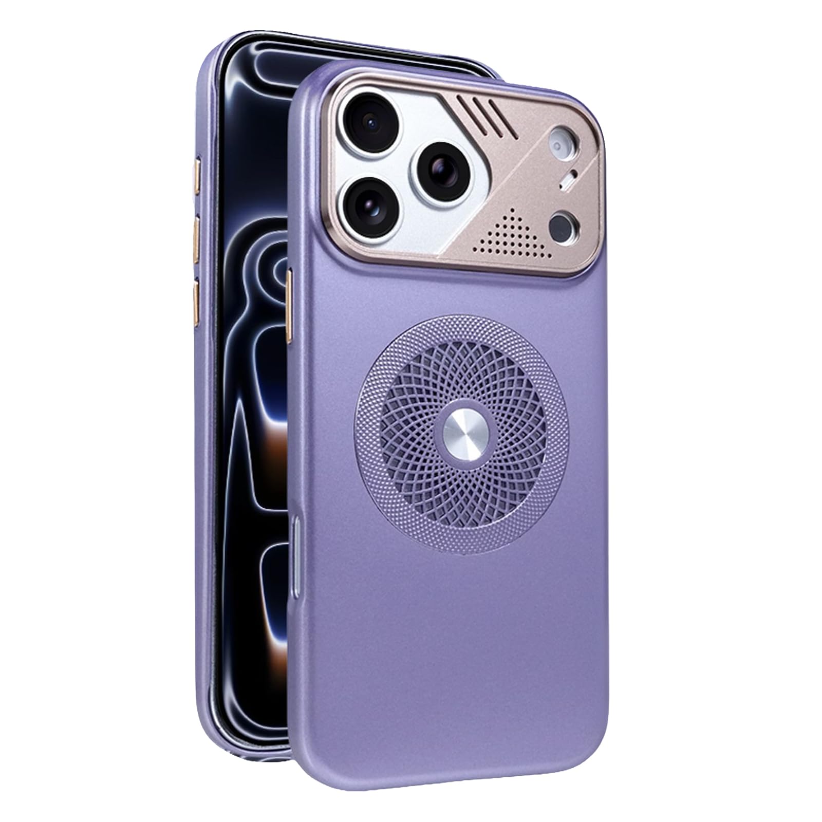 Coque iPhone 17 Pro Max violette en métal et finition givrée haut de gamme