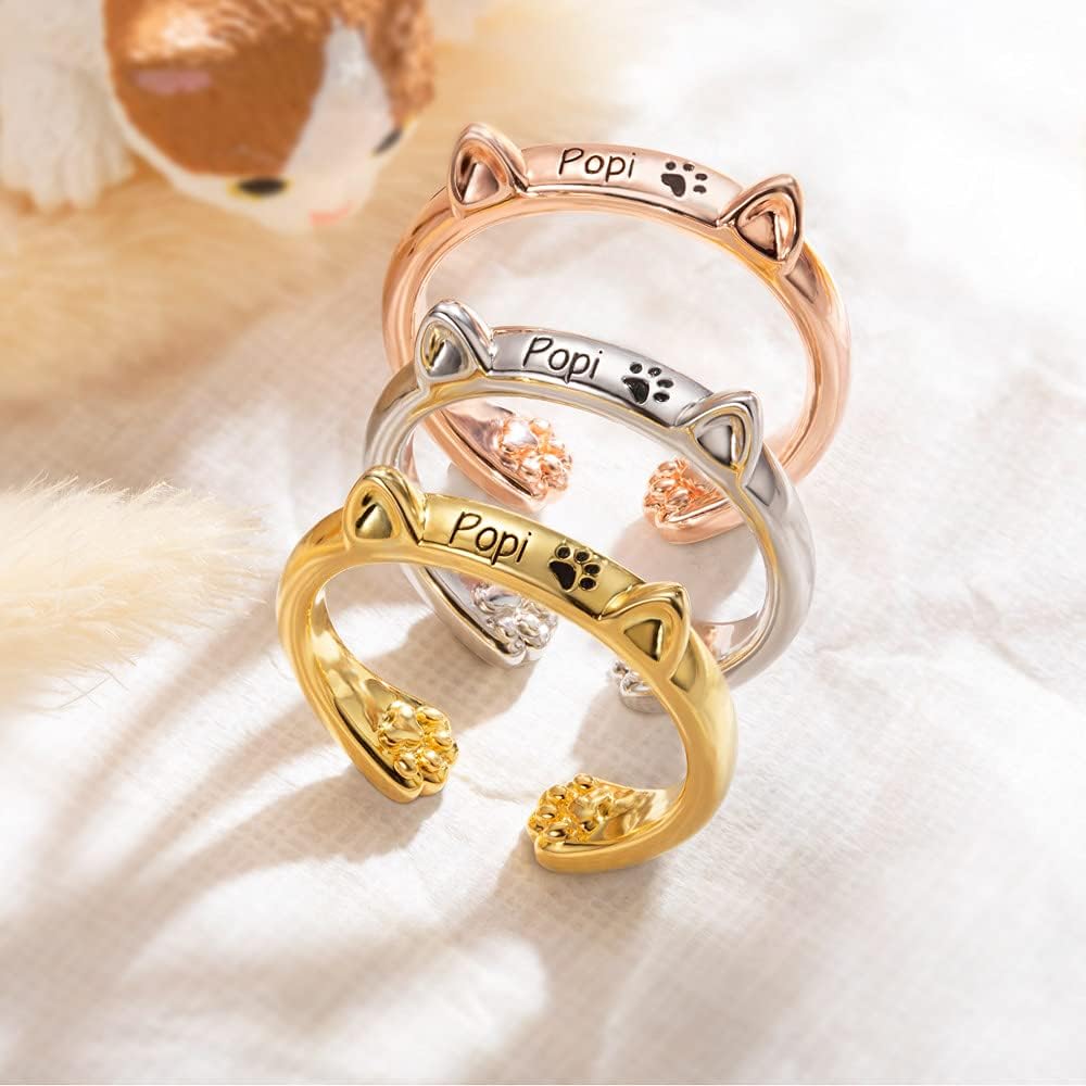 AILIN Personalized Cat Rings For Women Sterling Silver 925/Brass For Her Birthday Gifts For Mother Daughter Grandmother
